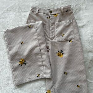 SHEIN Beige Floral Corduroy Pants